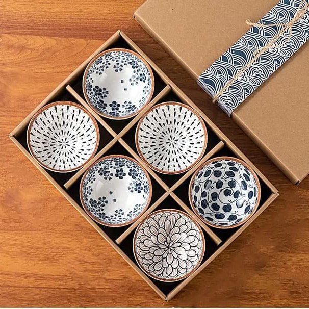 Monochrome Charm Ceramic Bowls – Set of 6 | Elegant Hand-Painted Snack Bowls in Gift Box - Memories InsiteMonochrome Charm Ceramic Bowl Set